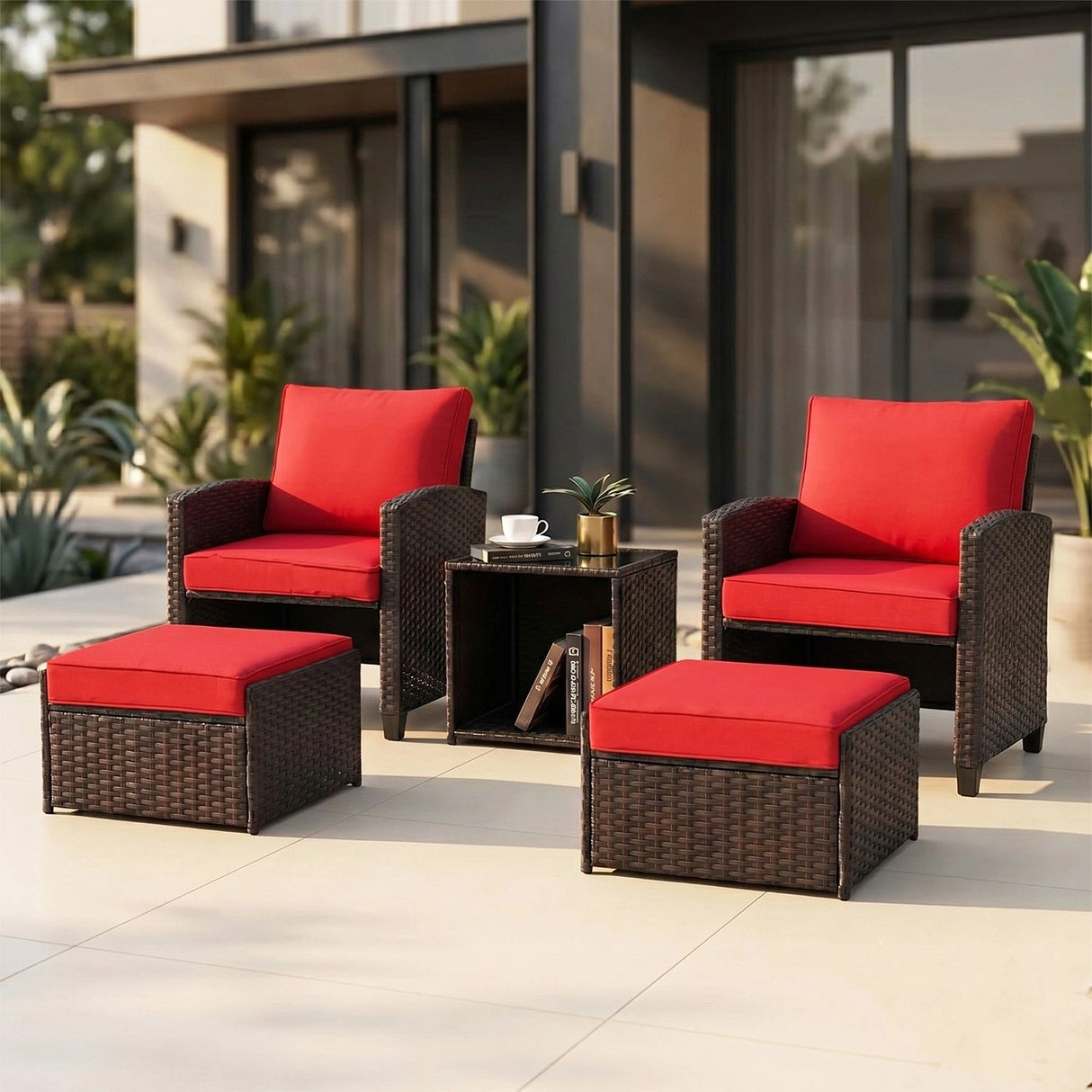5 Piece Outdoor Patio Wicker Furniture Set