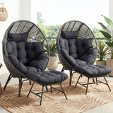 4-Piece Outdoor Wicker Egg Chair Set with Ottomans (Black & Dark Grey)