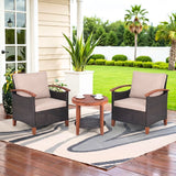 3-Piece Outdoor Wicker Patio Conversation Set (Dark Brown & Cream)