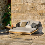 Outdoor Rope 2 Seater Patio Daybed With Wooden Top Side Table