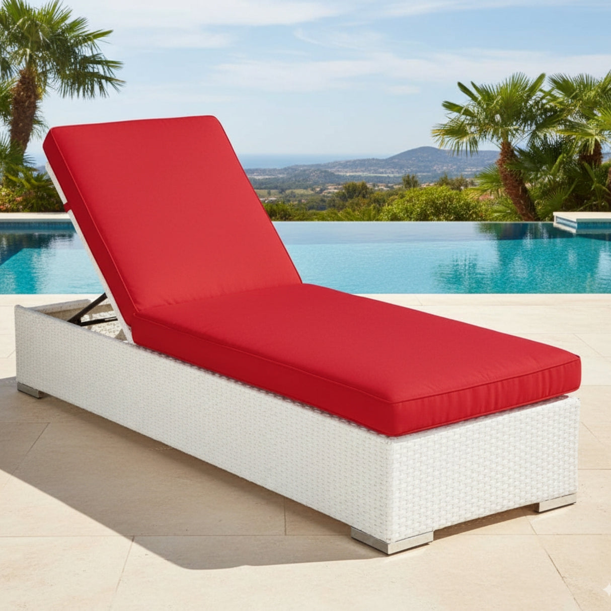 Outdoor All-Weather Rattan Wicker Lounger (White & Red)