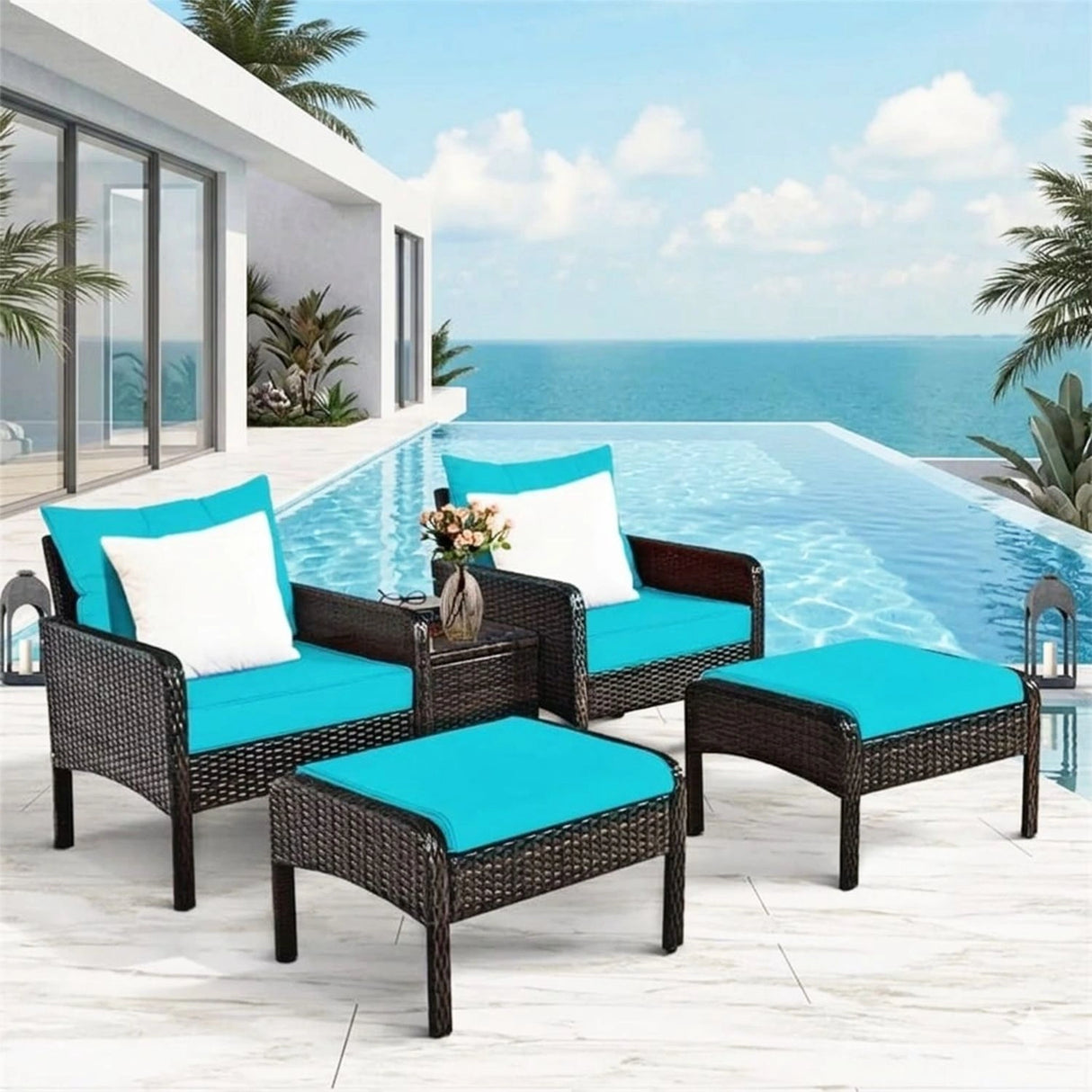 Outdoor Wicker 5-Piece Patio Sofa Set