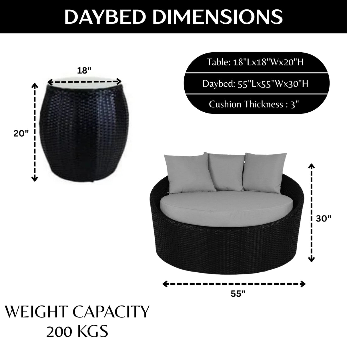 Outdoor Rattan Wicker Daybed with Glass Top Table