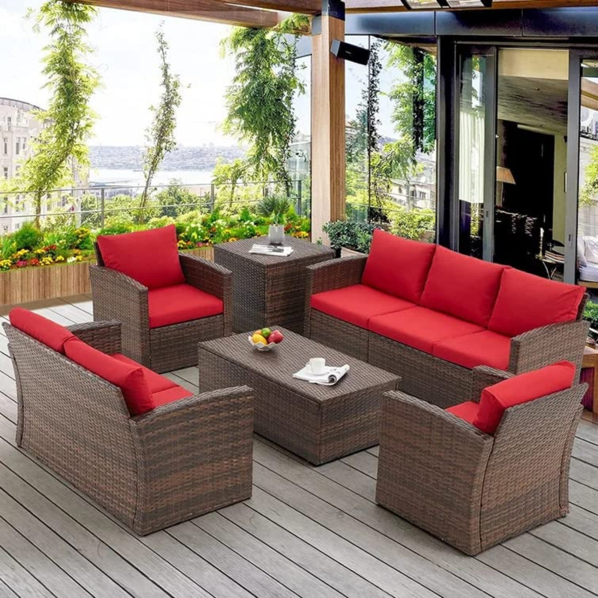 Outdoor 7-Seater Wicker Sectional Sofa Set