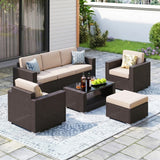 Outdoor 5 Piece HDPE Wicker Conversation Sofa Set