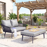 2-Piece Outdoor Rope Loveseat Sofa With Ottoman