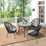 5-Piece Outdoor Patio Dining Set with Rope Chairs & Glass Top Table