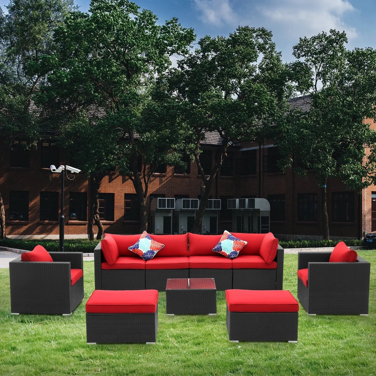 6-Piece Outdoor Conversation Set (Black/Red)