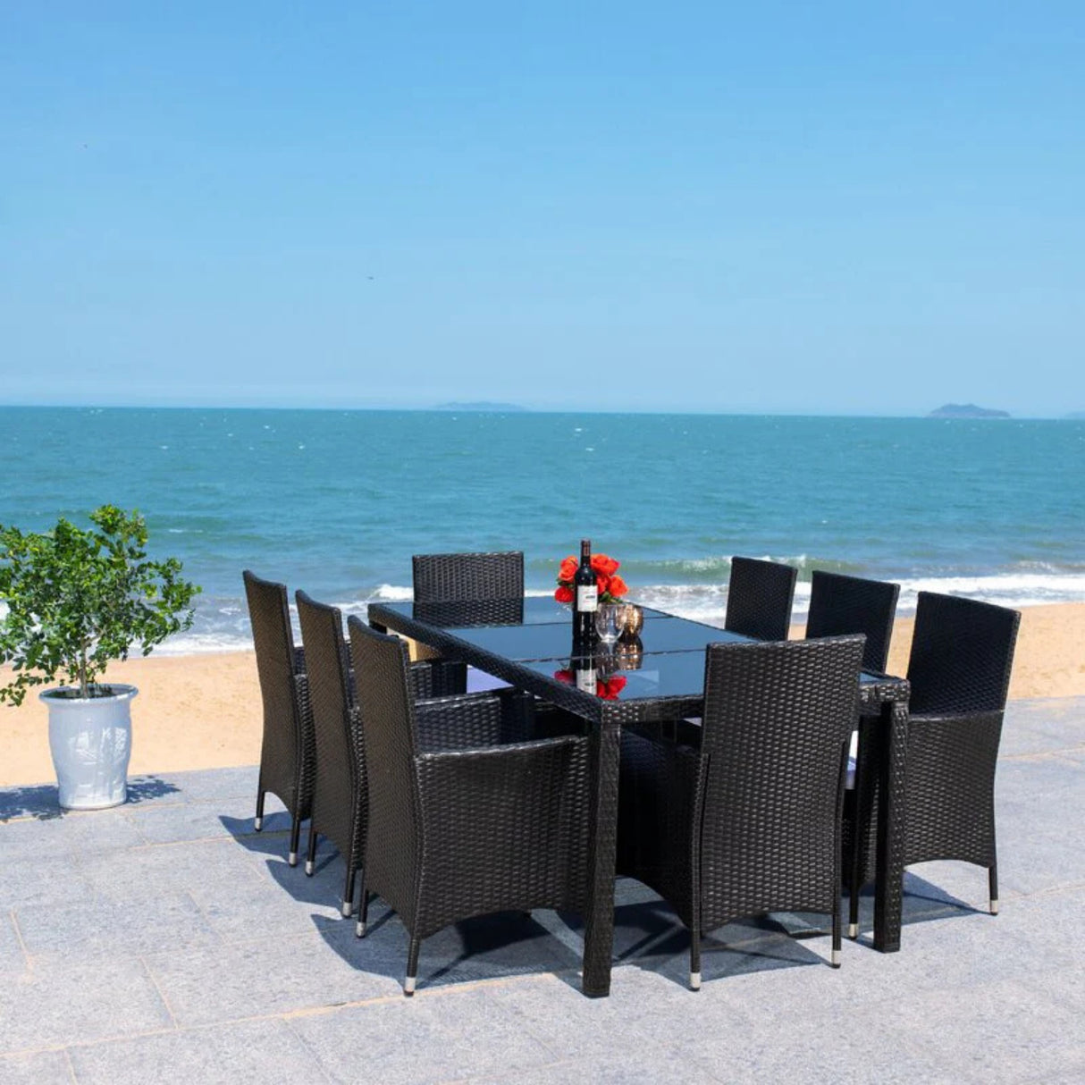 9-Piece Outdoor Rattan Wicker Dinning Table Set