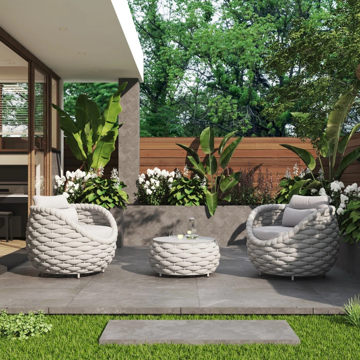 Bird’s Nest Shape 3-Piece Hand-Woven Rope Patio Set