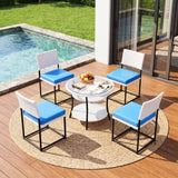 5-Piece Outdoor Wicker Patio Furniture Set (White & Sky-Blue)