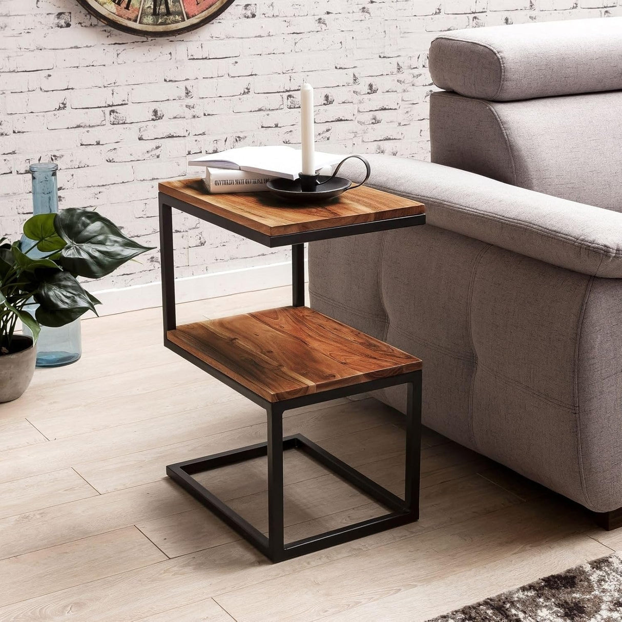 Solid Sheesham Wood S-Shape Bedside Corner Side Table