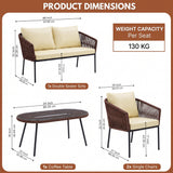 Outdoor 4 Seater Rope Conversation Sofa Set (Brown & Cream)