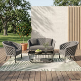 Outdoor Grey Rope 4 Piece Patio Sofa Set with Dark Grey Cushions