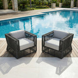 2-Piece Outdoor Rope Sofa Chairs (Grey & Off-White)