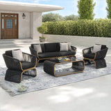 Outdoor Braided Rope Sofa Set With 2-Tier Glass Top Table