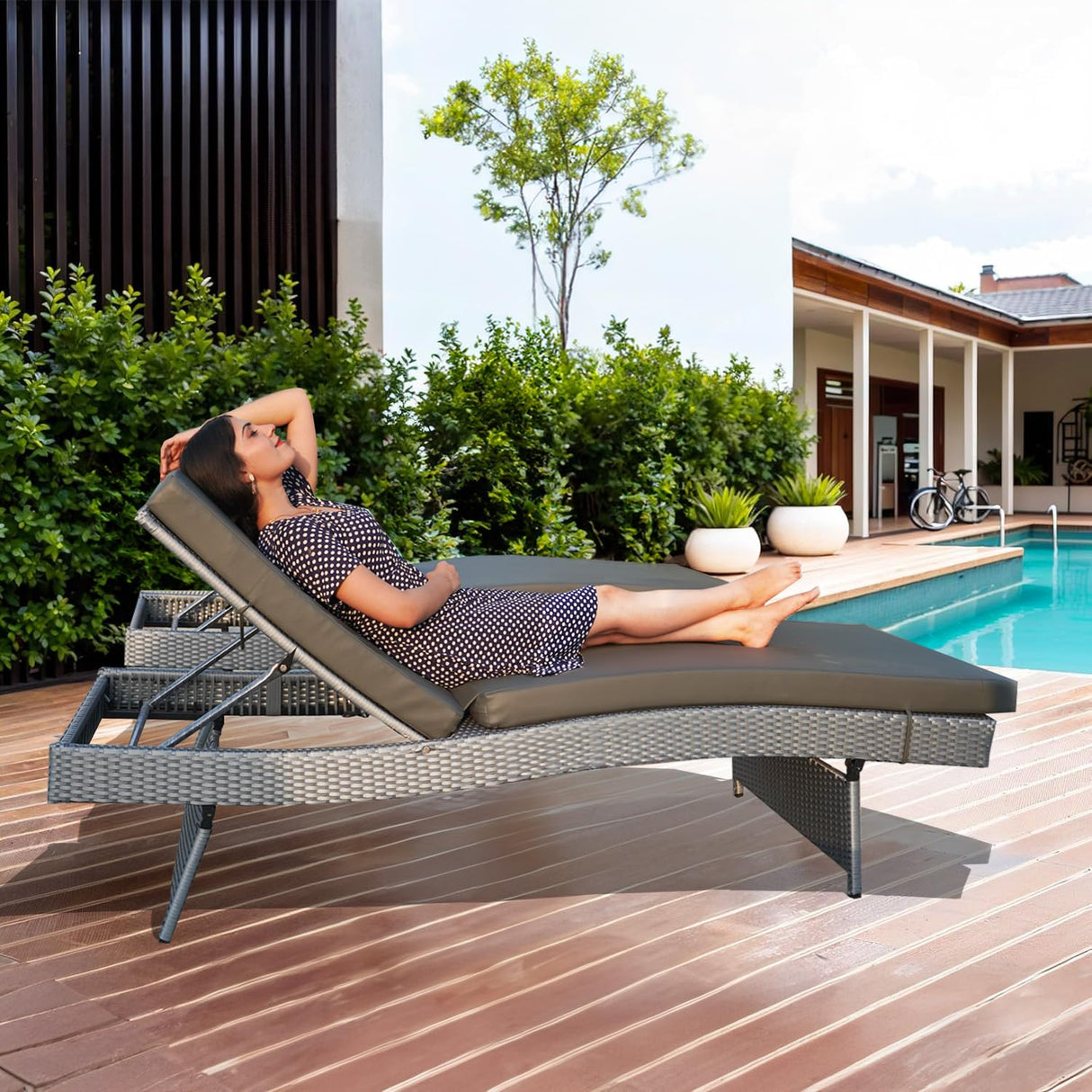 All-Weather HDPE Wicker Outdoor Chaise Lounge Chair Set of 2
