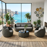 Outdoor Rope 5-Seater Sofa Set with Glass Top Center Table ( Blackish Grey & Grey)