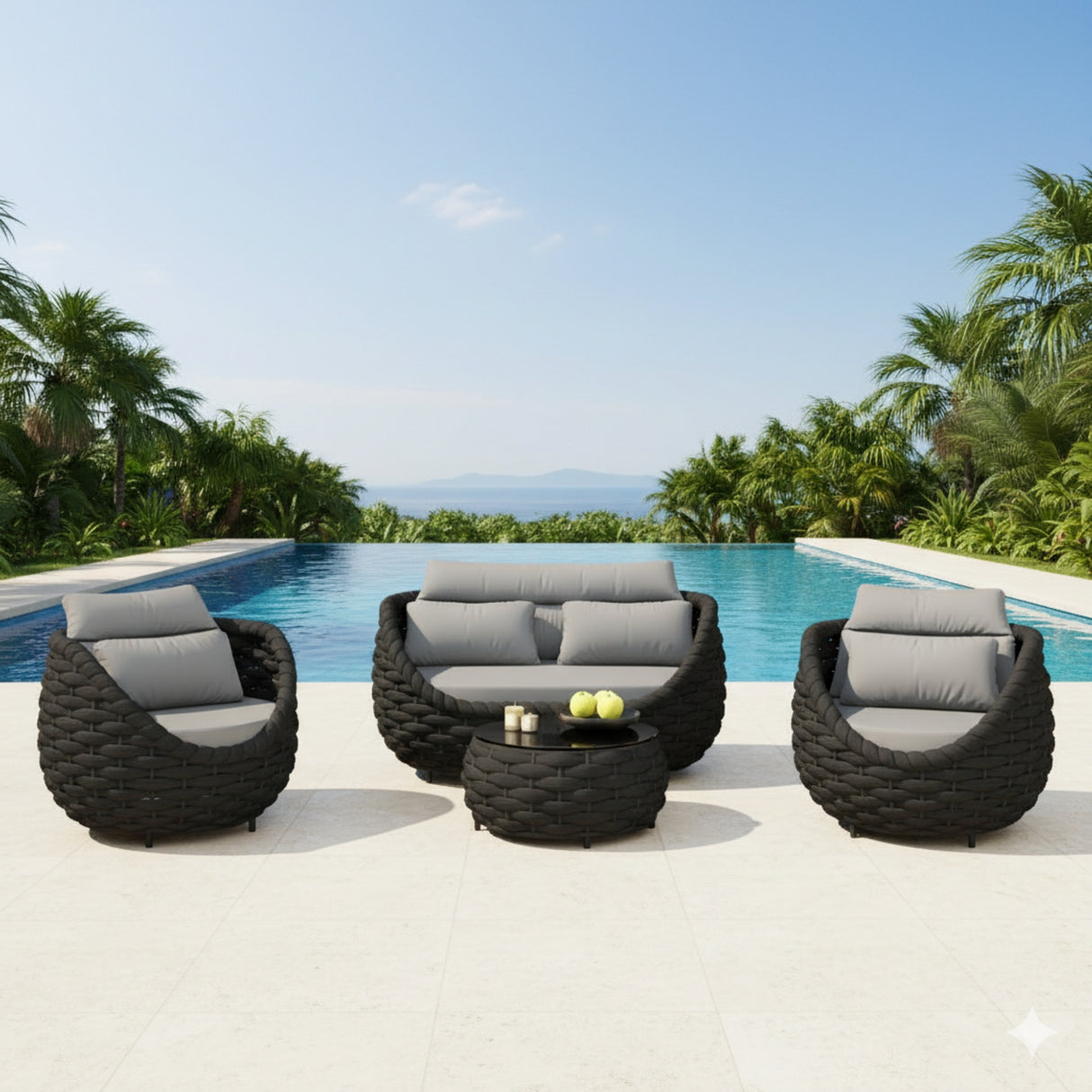 4 Piece Outdoor Rope Sofa Set (Grey & Dark Grey)