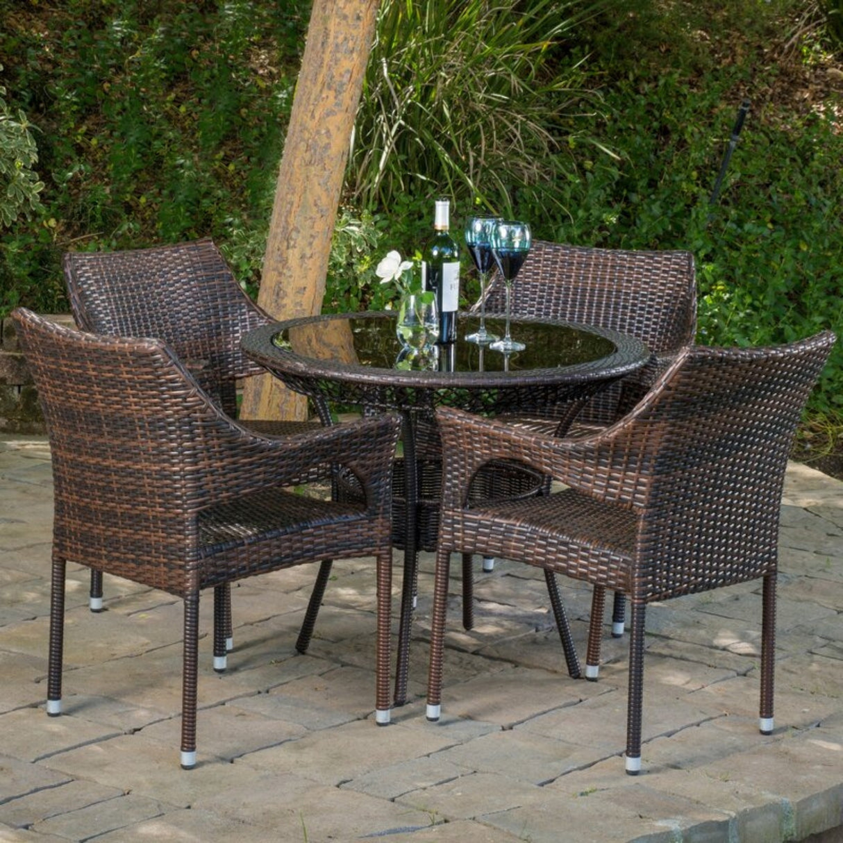 Outdoor All-Weather Resistant Rattan Wicker 5-Piece Dining Set