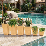 Tall Tapered Set of 6  Outdoor Wicker Planter (Beige)
