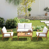 Outdoor Teak Wood 4-Piece Sofa Set with Slatted Center Table