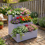 Outdoor 3-Tier Wicker Raised Planter Stand (Silver Grey)