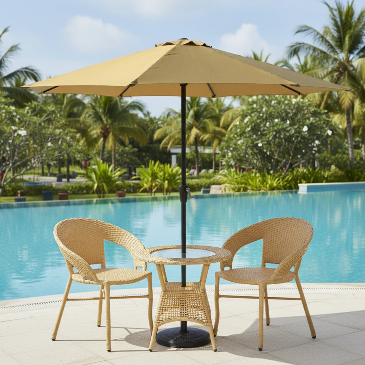 Outdoor Wicker 3-Piece Patio Set with Outdoor Umbrella