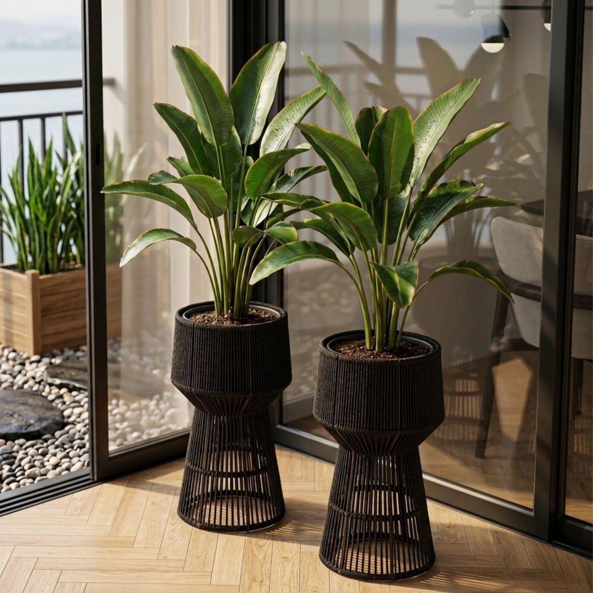 Devoko Outdoor Rope Planter Stand Set (Black)