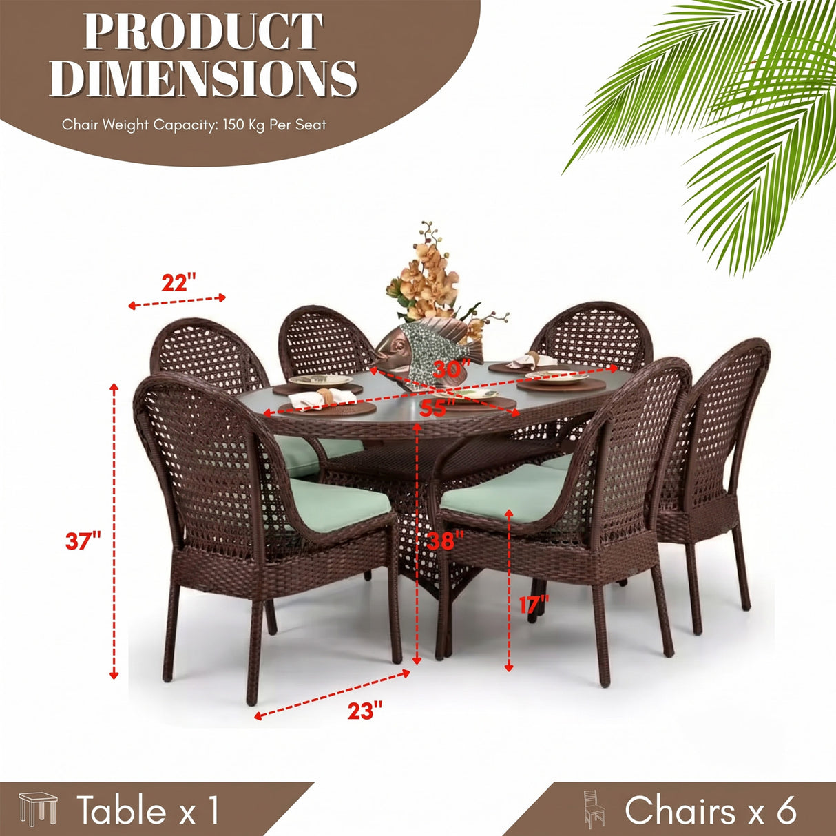 Outdoor All-Weather Resistant Rattan Wicker 7-Piece Dining Set