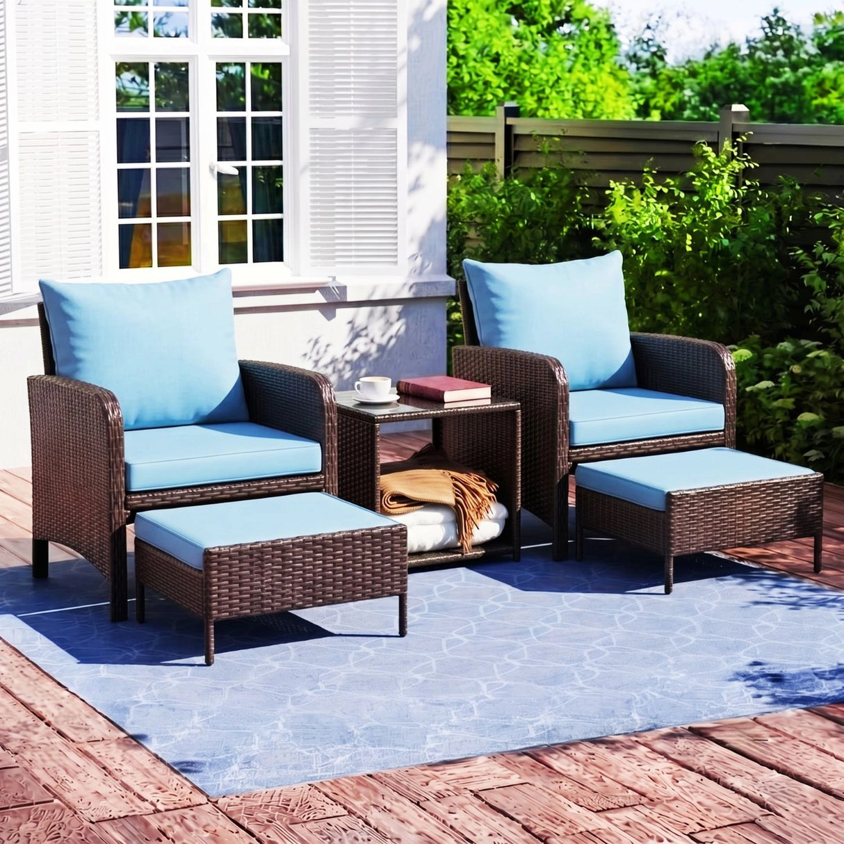 Outdoor 5 Piece Patio Wicker Furniture Set