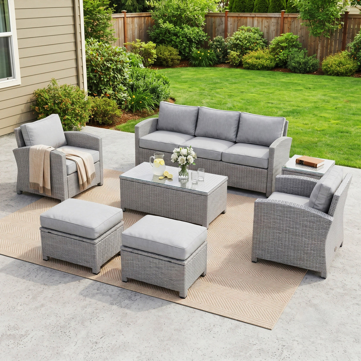 7 Piece Outdoor Wicker Conversation Furniture Set