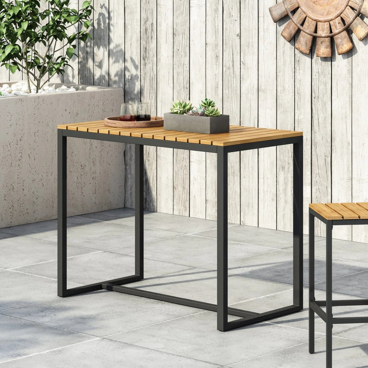 Outdoor Bar Table With Wooden Top