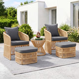 Outdoor 5 Piece Rope Patio Chair Ottoman Set (Beige & Dark Grey)