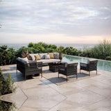 Outdoor Rope 7-Seater Sofa Set With Glass Top Table