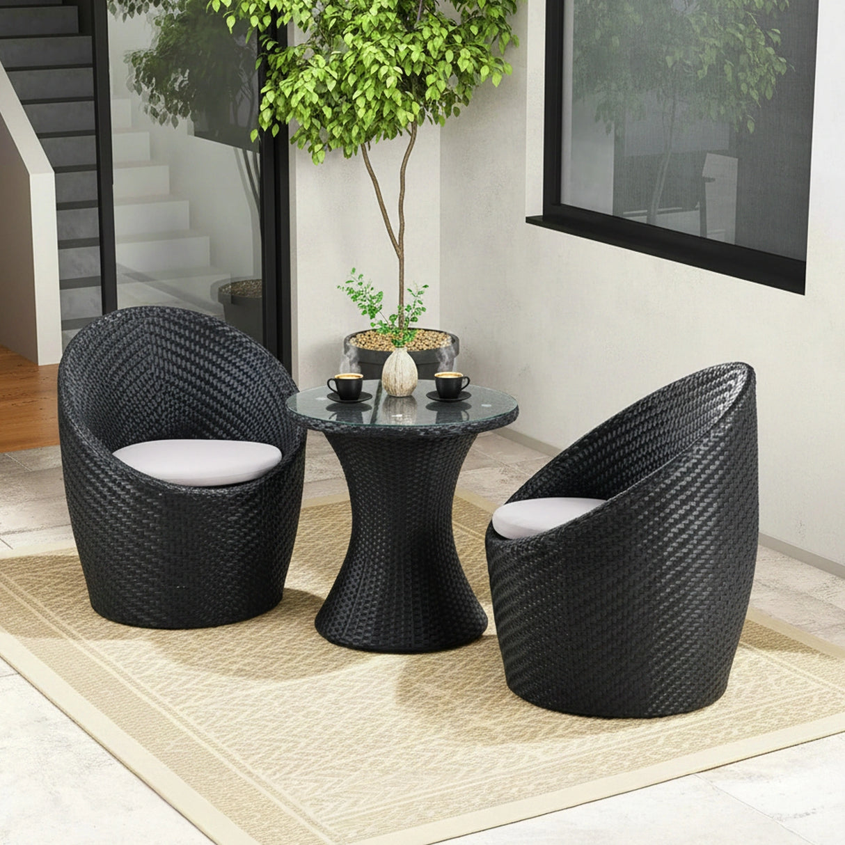 Outdoor Rattan Wicker 3-Piece Conversation Set