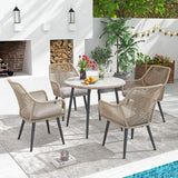 5-Piece Outdoor Patio Dining Set with Rope Chairs & Glass Top Table
