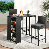 3-Piece Outdoor Rattan Wicker Bar Set with Glass Top Table