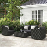 4 Piece Outdoor Rope Sofa Set with Glass Top Coffee Table (Black)