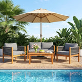 Outdoor Rope Sofa Set with Teak Wood Frame (Grey)