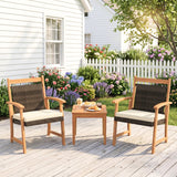 Outdoor Wicker Patio Conversation Set with Teak Wood Frame & Center Table