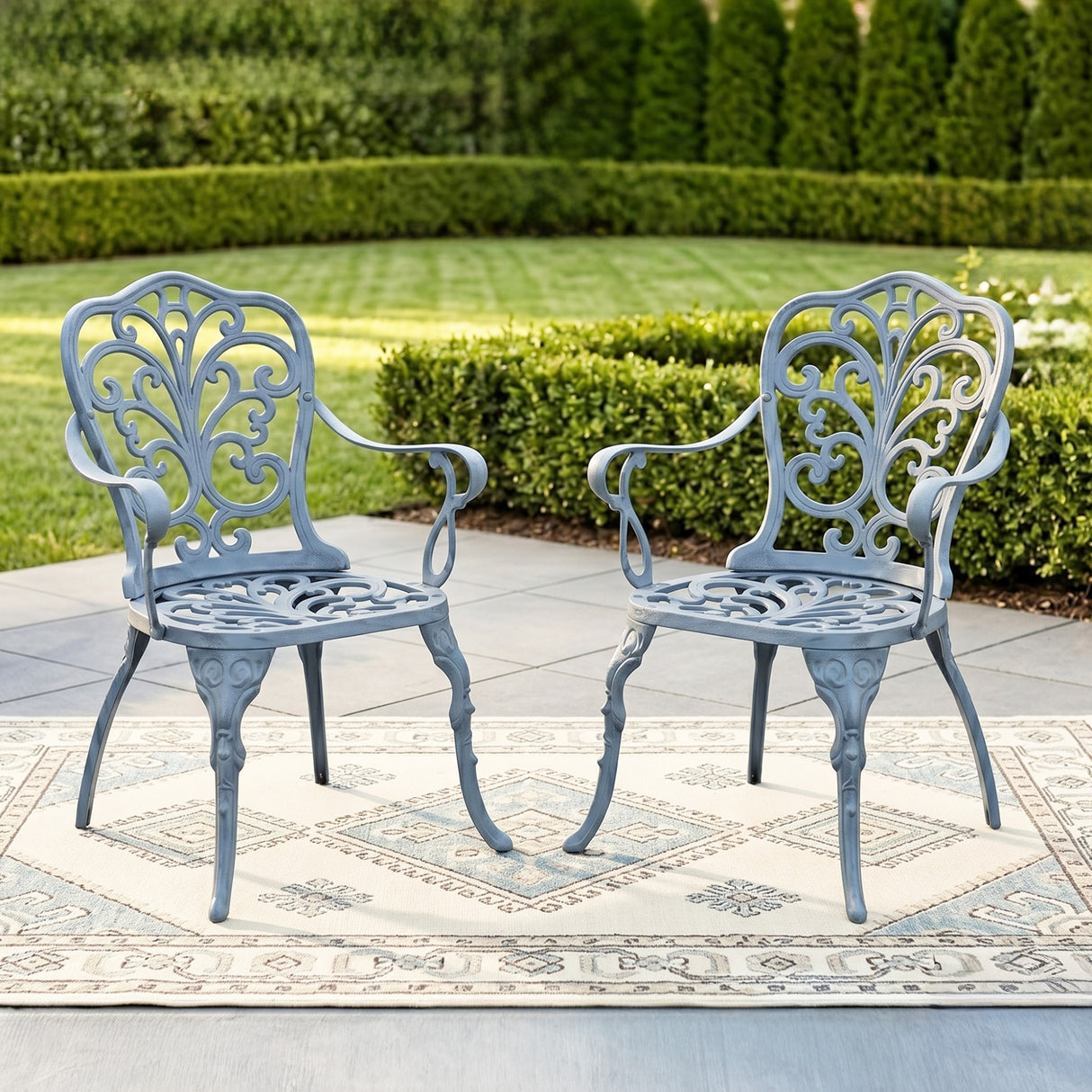 Outdoor Cast Aluminum Bistro Set with 2 Chairs (Grey)