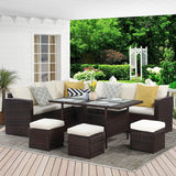 6-Pieces L-Shape Patio Rattan Dining Set