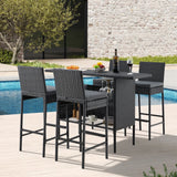 5-Piece Outdoor Rattan Wicker Bar Set with Wicker Top Table