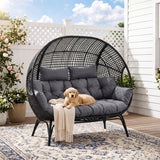 Outdoor Rattan Wicker Double Seater Egg Chair (Black & Dark Grey)