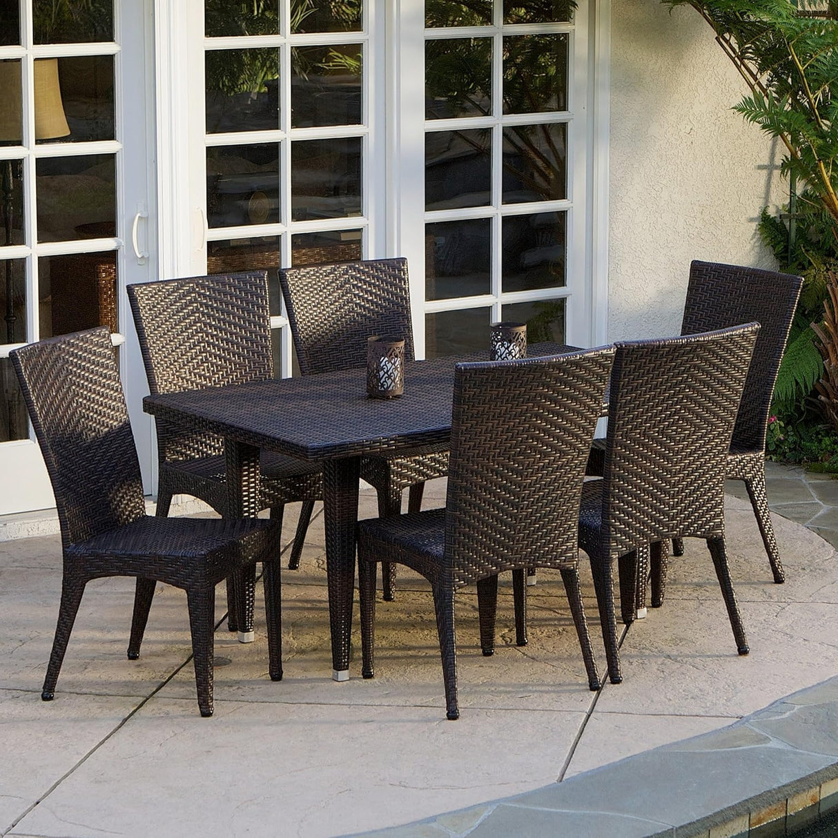 Outdoor All-Weather Resistant Rattan Wicker 7-Piece Dining Set