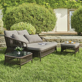 Outdoor Rope 2 Seater Patio Daybed With Side Table & Ottoman
