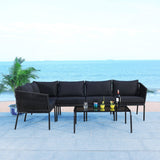 Outdoor Black Rope L-Shape All Weather Sectional Sofa Set