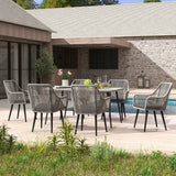 7-Piece Outdoor Patio Dining Set with Rope Chairs & Glass Top Table