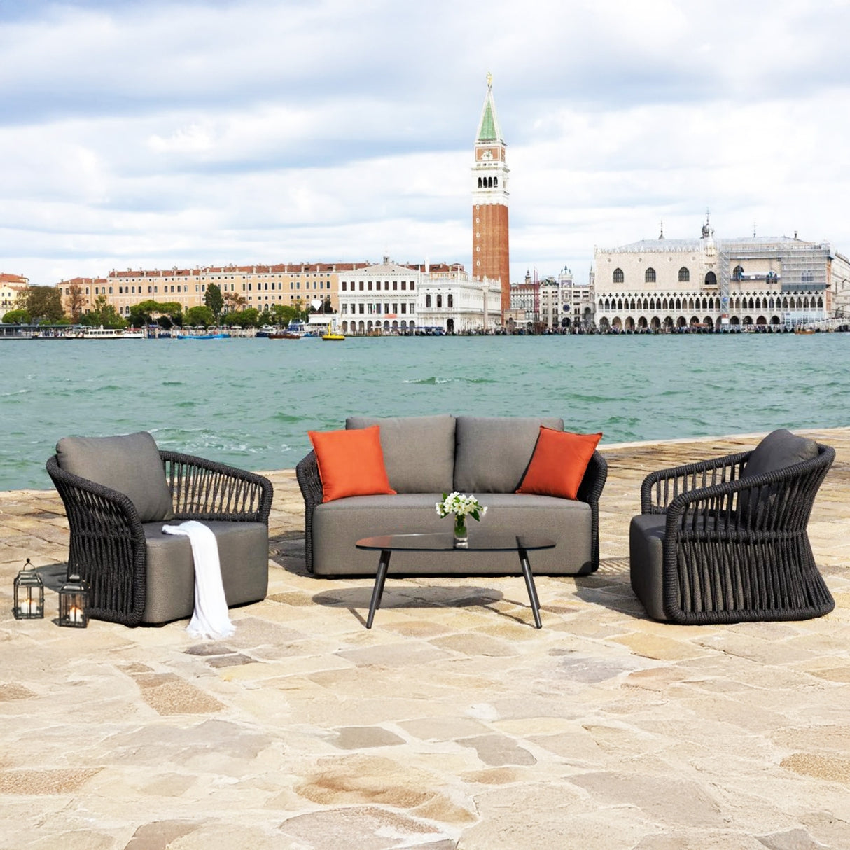 4-Piece Outdoor Braid & Rope Sofa Set (Grey)